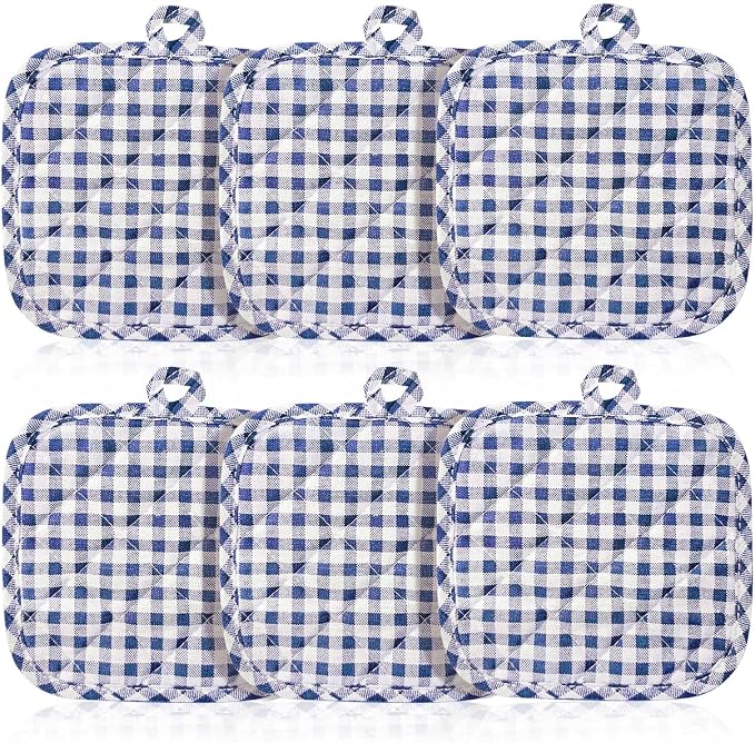 4pcs Pot Holders for Kitchen, Cotton Kitchen Hot Pads, Heat Resistant Oven Mitts and Pot Holders Sets (Blue Tartan)