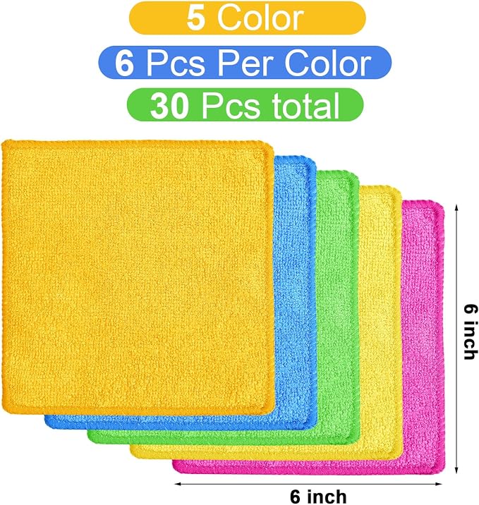 30 Pcs Dry Erase Cloth,6 X 6 Inch,Green/Blue/Yellow/Pink/Orange | Cleaning Rags Reasonable Whiteboard Cloth Kitchen Towels Microfiber Towels Cars Wash