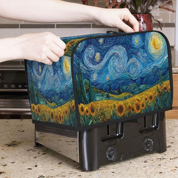 2 Slice Toaster Cover Oil Painting Galaxy Sunflowers Toaster Covers Two Slice Wide Slot Waterproof and Dustproof Covers for Wide Slot Toasters and Small Appliances Kitchen Decor Gifts