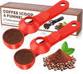 2-in-1 Coffee Scoop with Funnel, 2 Tbsp Measuring Spoon for Reusable K Cups, Ground Coffee, Protein Powder & Tea, Mess-Free Plastic Design（Red-2pack）