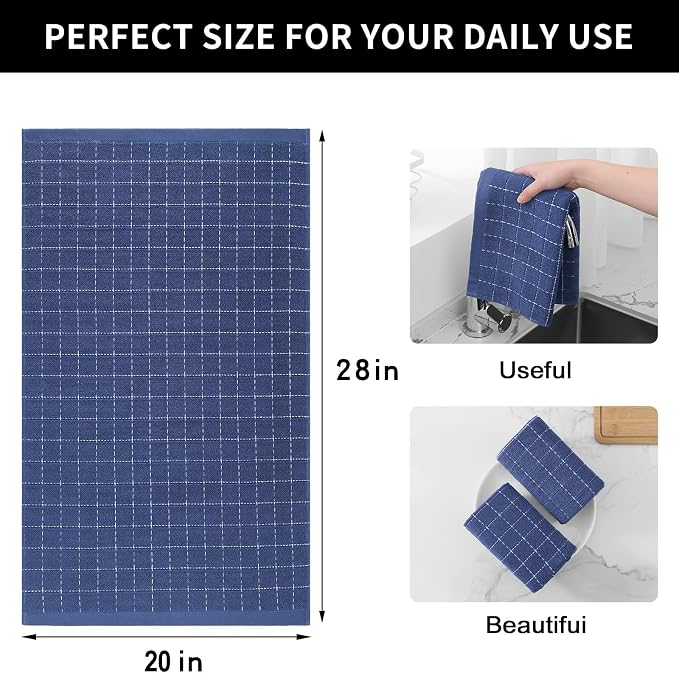 Homaxy 100% Cotton Terry Kitchen Towels, Large 4 Pack, Navy Blue | Ultra Soft and Absorbent Dish Towels for Kitchen, Suitable for Drying and Washing Dishes