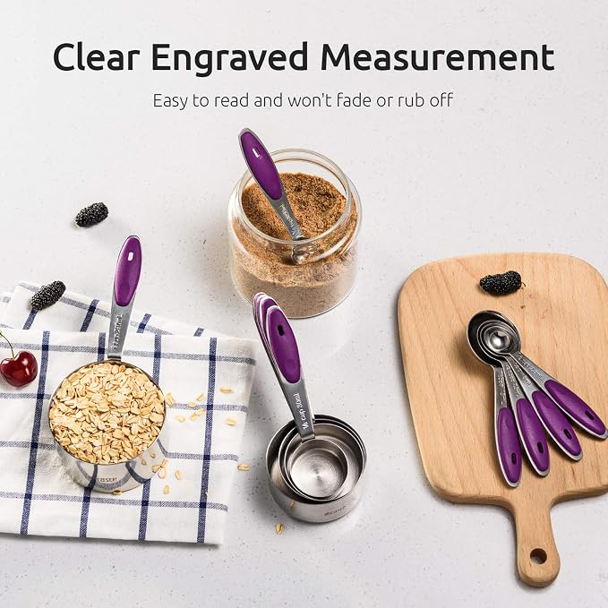 U-Taste 10 Piece Measuring Cups and Spoons Set in 18/8 Stainless Steel (Purple) | Upgraded Thickened Handle, Reinforced Welded Joints, Nested Stackable Design, Metal Measure Set for Kitchen Baking Cooking
