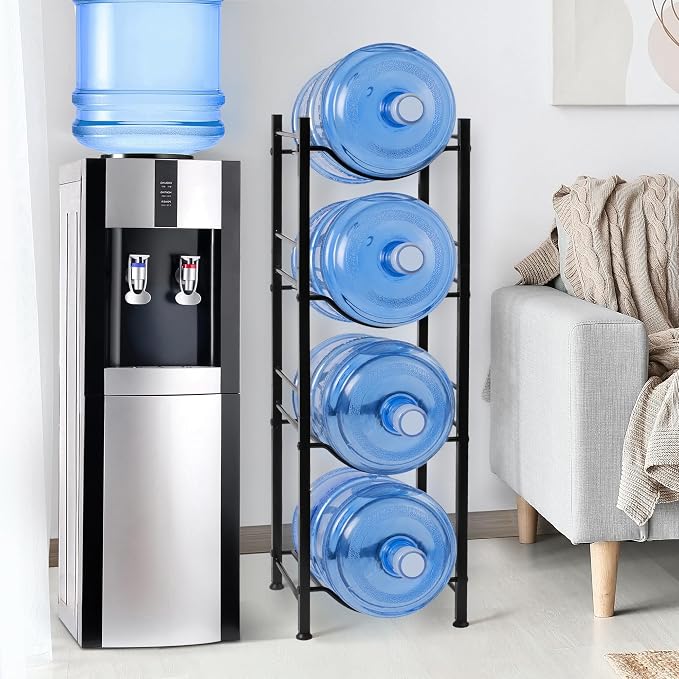 Klvied 5 Gallon Water Jug Holder,4-Tier Heavy Duty Water Jug Rack for Water Bottle Organizer, Detachable Water Bottle Storage Rack, 5 Gallon Water Cooler Jug Rack for Kitchen, Office, Living Room | Detachable shelves, holds 5 gal cooler jugs, for kitch...