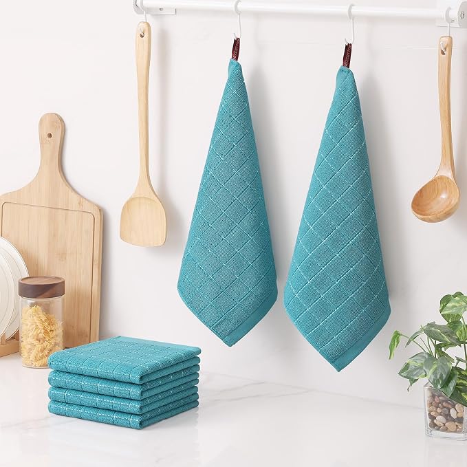 Homaxy 100% Cotton Terry Kitchen Dish Cloths, 6 Pack, Lake Blue | Ultra Soft and Absorbent, Suitable for Drying and Washing Dishes