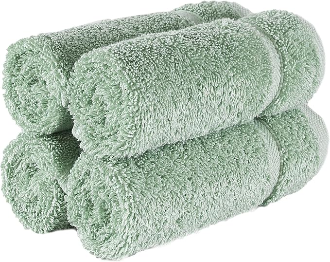 Hammam Linen Washcloth Set Premium Original Turkish Cotton, Hotel Quality for Maximum Softness & Absorbency for Face, Hand, Kitchen & Cleaning (Green, Washcloth Set, 13 in X 13 in)