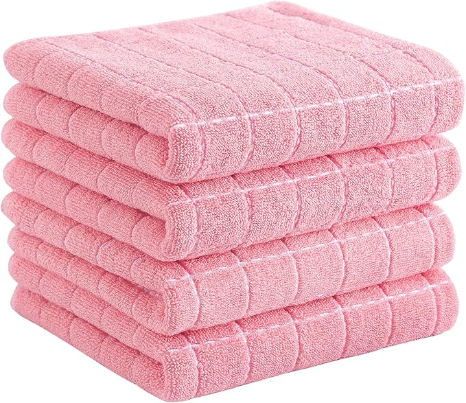 Homaxy 100% Cotton Terry Kitchen Towels, 4 Pack, Pink | Ultra Soft and Absorbent Dish Towels for Kitchen, Suitable for Drying and Washing Dishes