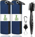 2 Pack Golf Towels with Club Brush, Microfiber Waffle Cleaning Set | Waffle pattern microfiber for strong water absorption, cleans clubs & balls, 2 towels + 1 brush, ideal for golfers