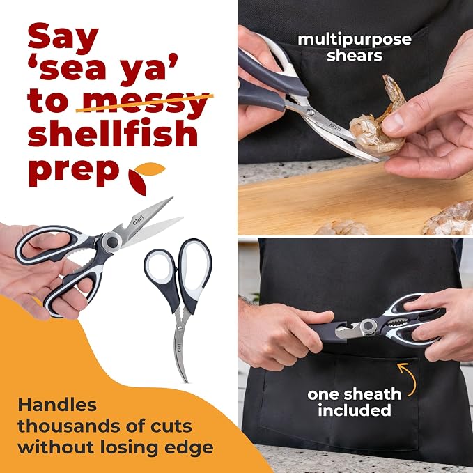 Gidli Kitchen Shears & Seafood Scissors Set - Lifetime Replace. Warranty* | Gidli Heavy Duty Utility Stainless Steel All Purpose Ultra Sharp Scissors for Meat, Poultry, Food & Cooking - Dishwasher Safe