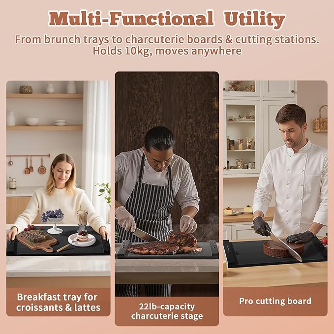 Gas Stove Top Cover: Wooden 30 * 22 Inches Electric Stovetop Covers, Noodle Board with Handles, Wood RV Cutting Board for Kitchen Counter (Black)