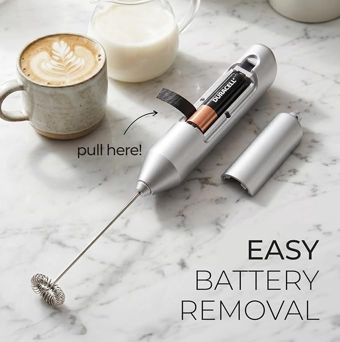 Zulay Kitchen Powerful Milk Frother AA Batteries Included – Ultra Fast Handheld Drink Mixer with Stainless Steel Whisk Stirrer for Coffee, Protein, Matcha & More, Frother Wand Electric Frothmate