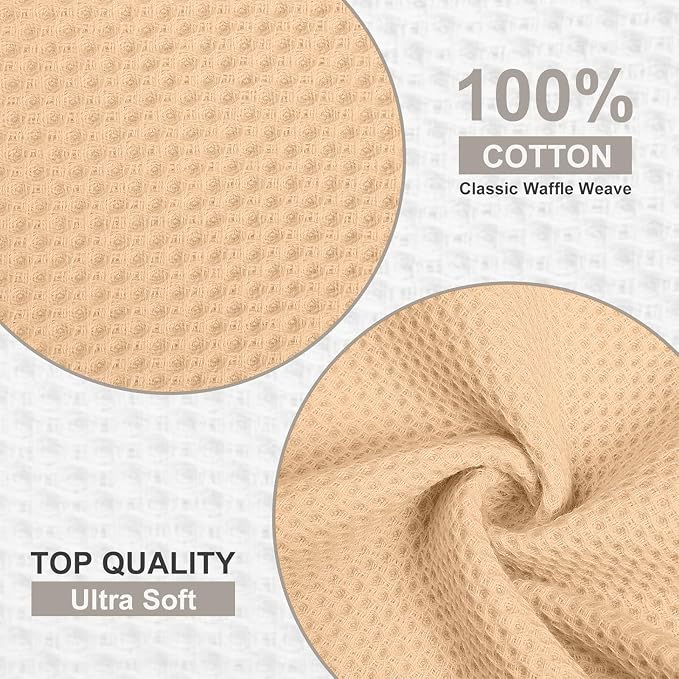 Kitinjoy 100% Cotton Waffle 6-Pack Kitchen Towels, 12" x 12", Apricot | Ultra Absorbent, Super Soft, lightweight, Quick Drying Dish Rags for Washing Dishes