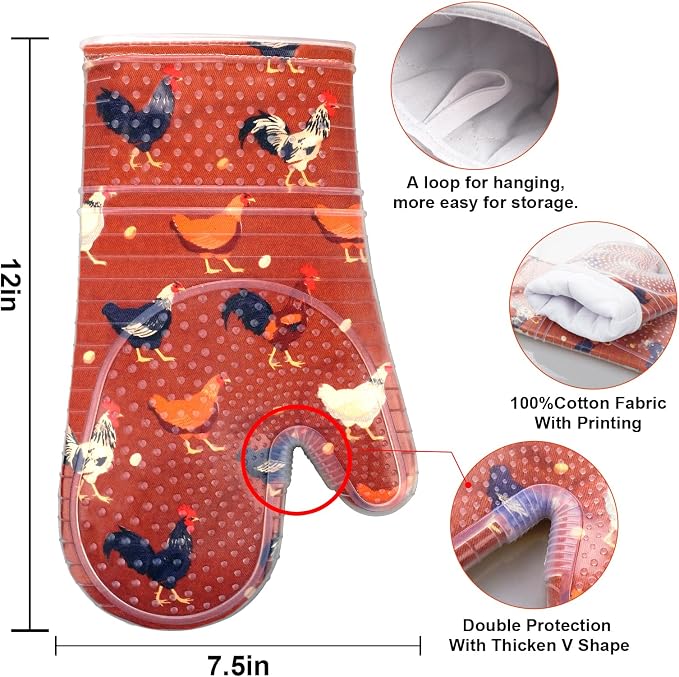 Oven Mitts with Transparent Clear Silicone Shell and Nice Shell Flower Printing