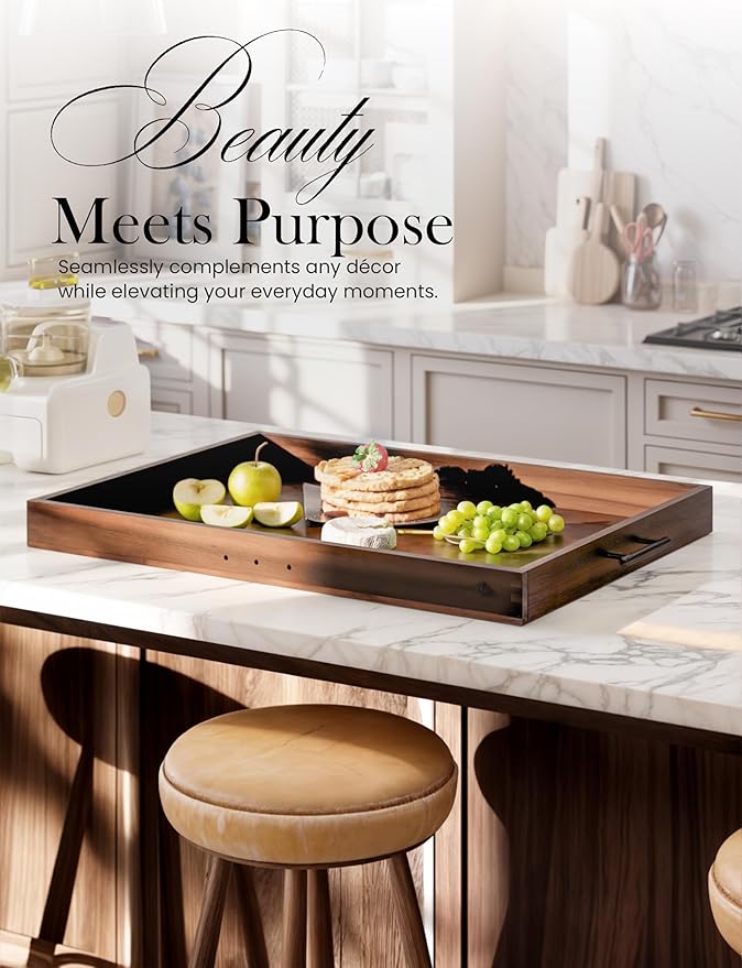TIDITA Stove Top Covers for Electric Stove, Noodle Board, 30”x22” (Outer) | 28.9”x20.8” (Inner), Walnut color, Acacia Wood, Metal Handles, Non-Skid Pads, Noodles Board Stove Cover, Easy Assembly
