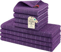 Homaxy Kitchen Towels and Dishcloths Set, Set of 8, Purple | Bulk Cotton Terry Kitchen Towels, Checkered Designed, Soft and Super Absorbent Dish Towels, 12 x 12 and 13 x 28 Inches