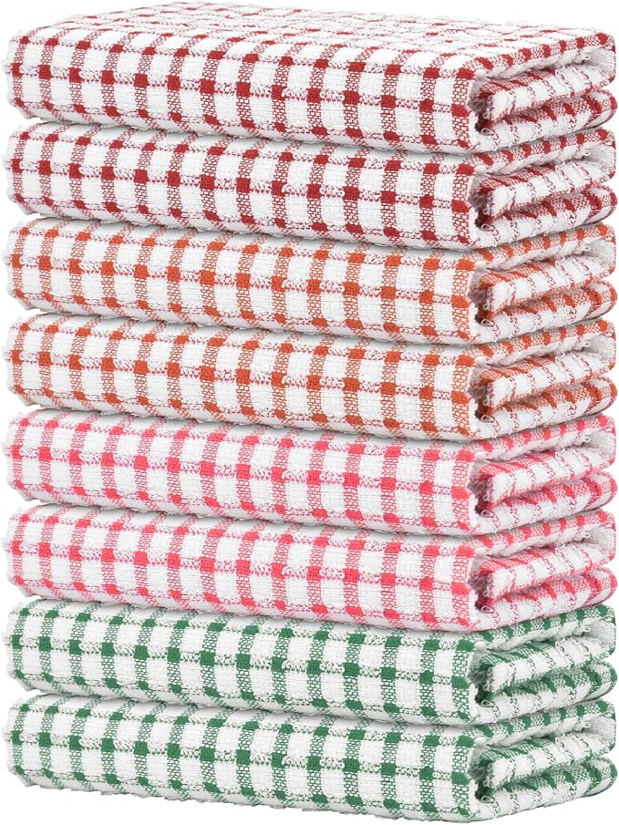 Nialnant 8 Pack Kitchen Towels, Dish Towels for Kitchen, 100% Cotton Dish Cloths for Washing Dishes, Quick Drying Reusable Cleaning Rag - 25 x 16 in