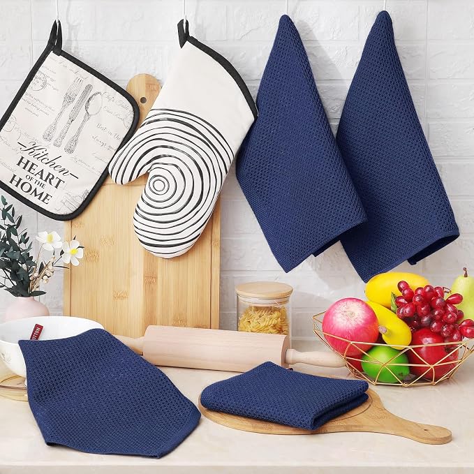 Homaxy 100% Cotton Waffle Weave Kitchen Dish Cloths 6-Pack, Dark Navy | 12 x 12 Inches, Ultra Soft Absorbent Dish Towels, Quick Drying Dish Rags with Hanging Loop