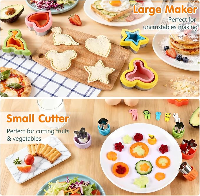 12Pcs Sandwich Cutters for Kids Lunch, Crustless Sandwich Maker | Sandwich Cutter and Sealer DIY Dinosaur Circle Cookie Cutter Bread Decruster Lunch Box Accessories for Kids Toddler