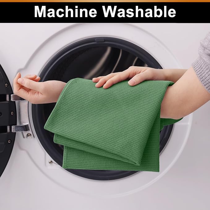 Homaxy 100% Cotton Waffle Weave Kitchen Towels, 4 Pack, Grass Green | Soft and Absorbent Dish Towels, 16 x 26 Inches Quick Dry Hand Towels