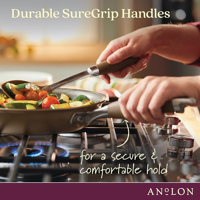 Anolon Advanced Home Hard-Anodized Nonstick Frying Pan with Helper Handle, Kitchen Essentials, 14.5-Inch, Bronze