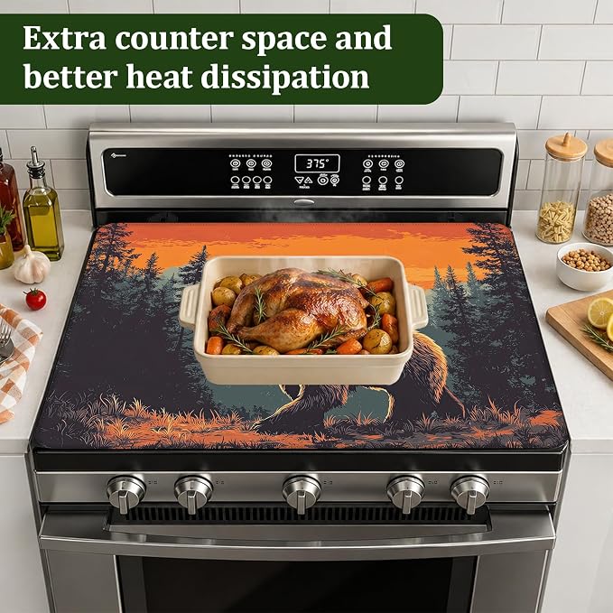 Bear Mountain Sunset Stove Top Covers for Electric Stove,Electric Gas Stove Pad Heat Resistant Range Cooktop Protector for Home Decor Kitchen 28.5"x20.5"