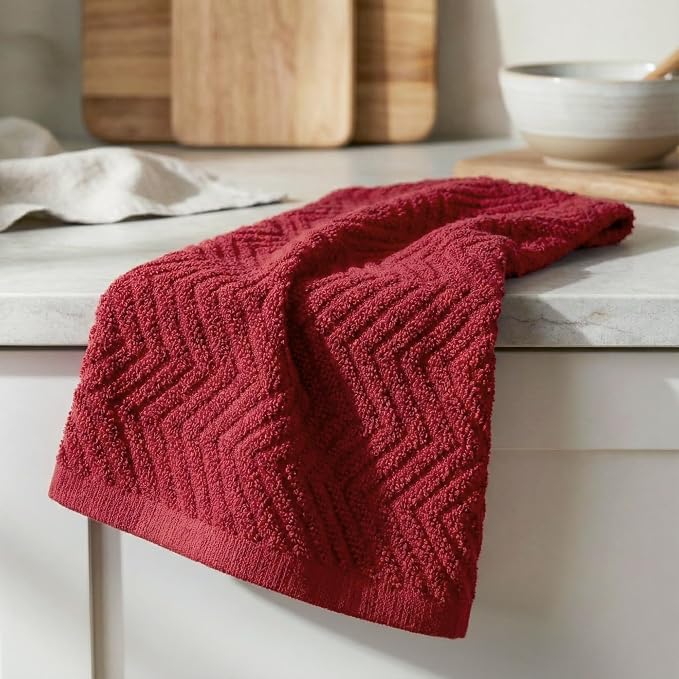 100% Cotton Kitchen Towels 15x25 in, Red Set (Pack of 4)