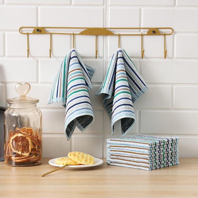 Kitchen Rags, Dish Cloths for Washing Wiping Cleaning Towels | Good Absorption, for Cleaning Drying Wiping, 100% Cotton Quick Dry Pack 8 Dishcloths, small dish towels 12x12 Inches