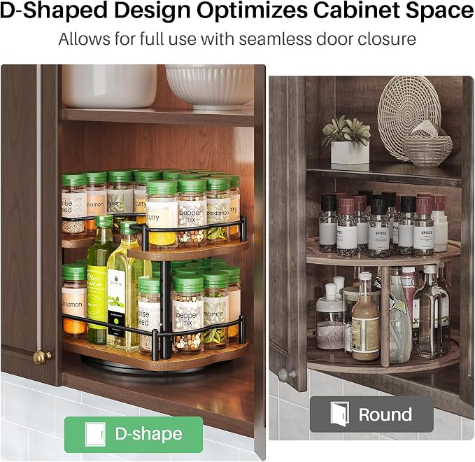 Spice Organization for Cabinet, Lazy Susan Spice Rack, 10 in, Black | Height Adjustable, Rotating Spice Organizer for Countertop, Fits Cabinets Wide＞ 11 in, Height ＞10.5 in