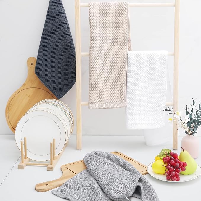 Homaxy 100% Cotton Waffle Weave Kitchen Dish Towels 18-Pack, White | 13 x 28 Inches, Ultra Soft Absorbent Dish Towels, Quick Drying Cleaning Towels