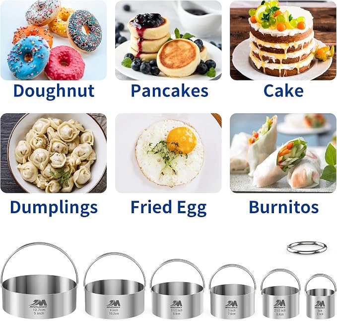 Biscuit Cutter Set for baking 2inch 2.5inch 3inch 3.5inch 4inch 5inch large size Round Metal Baking Rings with handle for Pastry, Biscuits, and Dough Cutting 6pcs set GIFT Package