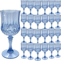 24Pack Plastic Wine Glasses, 7oz Vintage Goblets for Wedding | Unbreakable Crystal Style Reusable Stemware, Elegant Blue Drinking Glass for Party Anniversary & Holiday Celebration