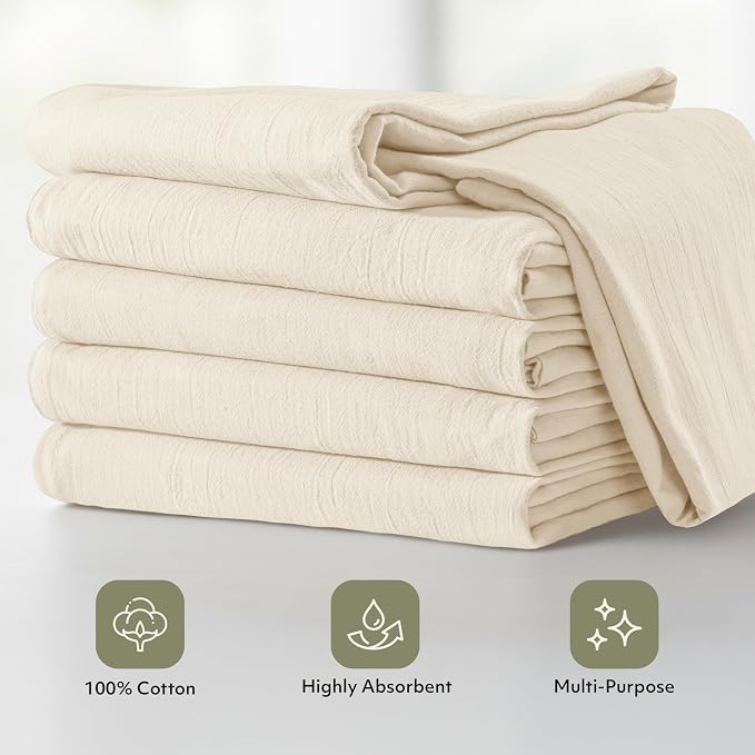 Utopia Kitchen Natural Flour Sack Towels [12 Pack - 28 x 28 in] 100% Cotton | Tea Towels for Cleaning & Drying - Highly Absorbent Kitchen Dish Cloth