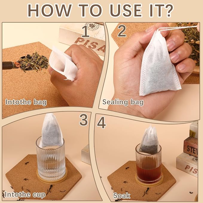 300 Pcs Empty Tea Bags for Loose Leaf Tea, Disposable Large tea Filter Bags with Drawstring Cold Brew Coffee Bag fillable Cloth Diy Empty Tea Sachets for Loose tea, Coffee, Herbs, Spice (4 x 6 inch)