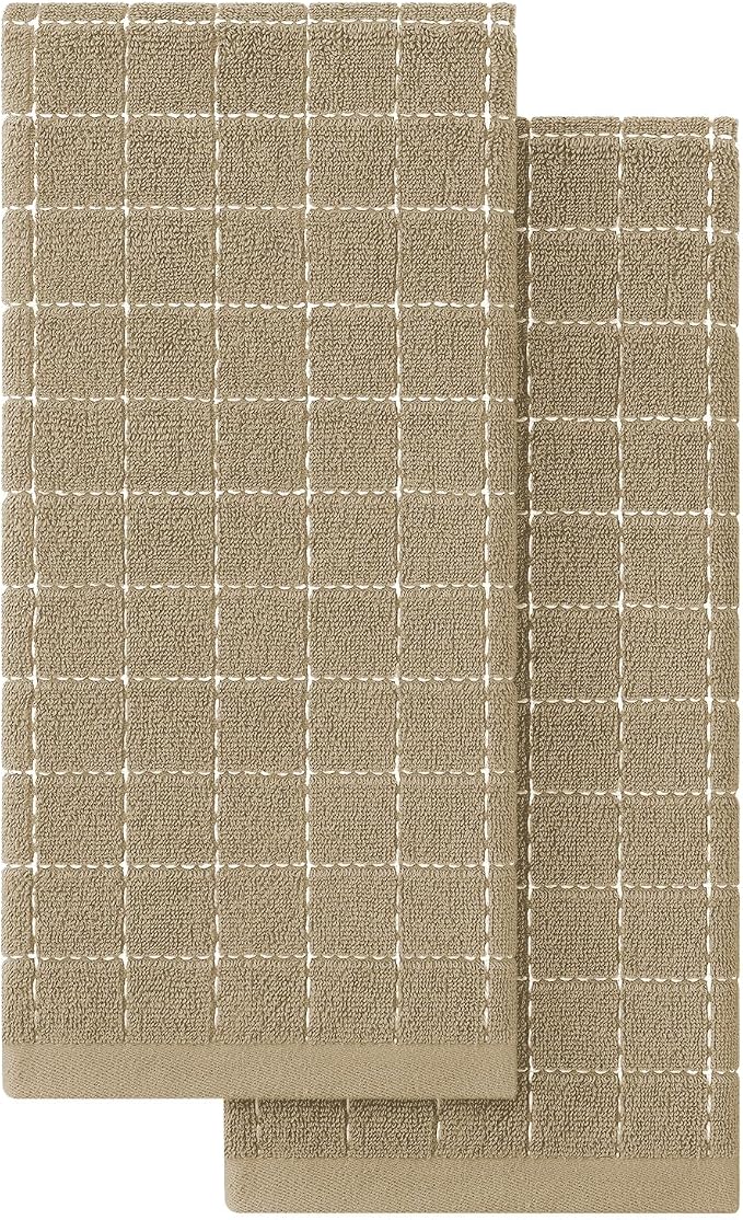 Homaxy 100% Cotton Terry Kitchen Towels, 2 Pack, Tan | Ultra Soft and Absorbent Dish Towels for Kitchen, Suitable for Drying and Washing Dishes