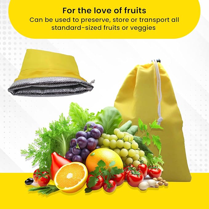 Gadgetime USA - Banana Drawstring Preserve Bag to Keep Fresh for Longer & Prevent Ripening - Reusable & Washable - Grocery & Produce Saver Sack (Yellow)