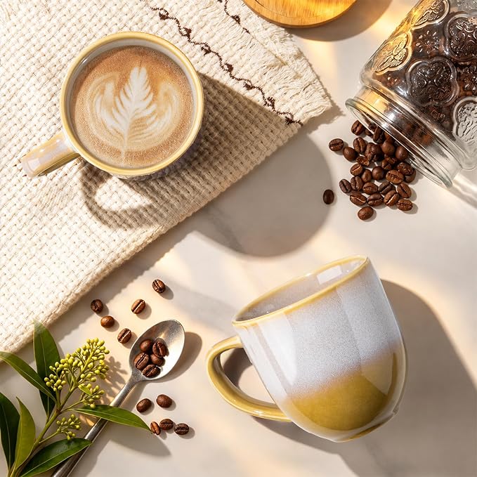 theterra Ceramic Coffee Mugs Set of 6, 12 oz Coffee Cups with Handle | Handmade, Suitable for Latte, Tea, Milk, Beer & Hot Cocoa, Autumn Haze