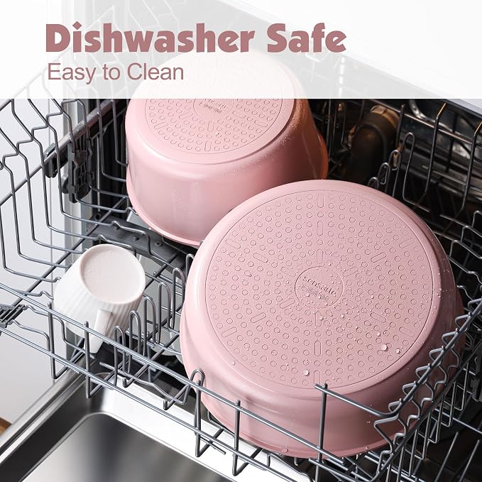 SENSARTE 17 Piece Ceramic Detachable Handle Pots and Pans Set Pink | Ceramic Cookware Set, Induction Cookware Set with Removable Handle, Healthy Non Stick for RV, Dishwasher ＆ Oven Safe