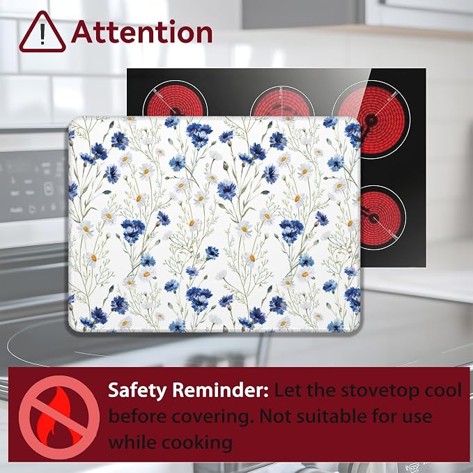 Daisy Electric Stove Top Cover Protector,Blue Cornflower Glass Flat Top Stove Mat,Heat-Resistant Oven Induction Cooktop Mat for Ceramic Countertop Mats Dish Drying Mat