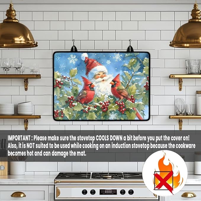Santa Claus Cardinal Extra Large Stove Top Cover for Electric, Ceramic Glass Electric Stove Top Cover, Range Protector for Gas Burners, Dish Drying Mat for Kitchen, Washable(30"x21")