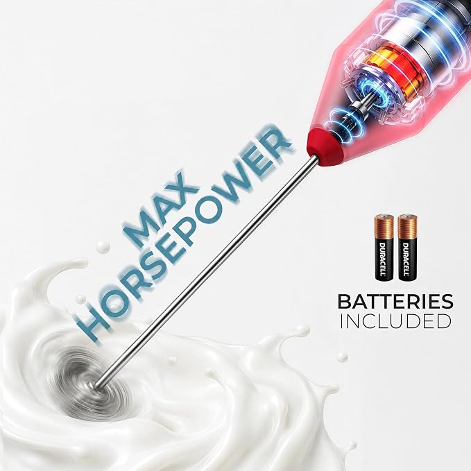 Zulay Kitchen Powerful Milk Frother AA Batteries Included – Ultra Fast Handheld Drink Mixer with Stainless Steel Whisk Stirrer for Coffee, Protein, Matcha & More, Frother Wand Electric Frothmate