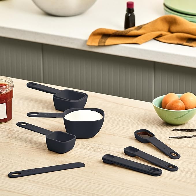 bella 9-Piece Nested Measuring Cups & Spoons Set, Stackable, 4 Cups, 4 spoons, 1 Leveler, Non-slip handles, Kitchen Cooking Baking Measuring Set, BPA Free, Dishwasher Safe, Slate