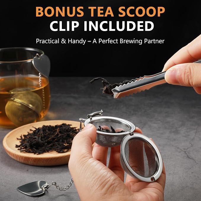 Tea Infuser for Loose Leaf Tea 2 Pack – 2" 304 Stainless Steel Tea Strainer Ball with Bonus Tea Scoop Clip – Extra Fine Mesh, Rustproof, Easy to Clean – DIKSEFN
