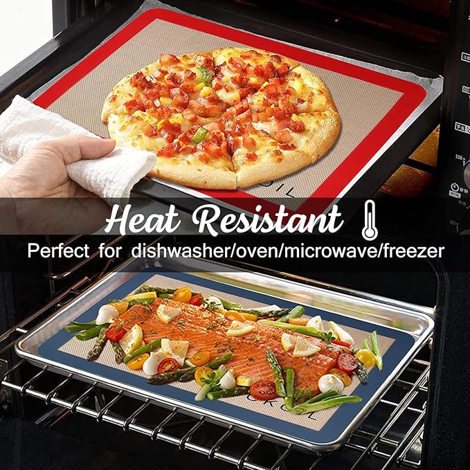 Silicone Baking Mats Set of 3, Non-Stick Reusable BPA-Free Oven Liners | Non Slip Silicone Baking Sheet for Cookies, Macarons, Bread and Pastry, 16.5'' x 11.6''(2 Half) & 11.6' x 8,5''(1 Quarter)