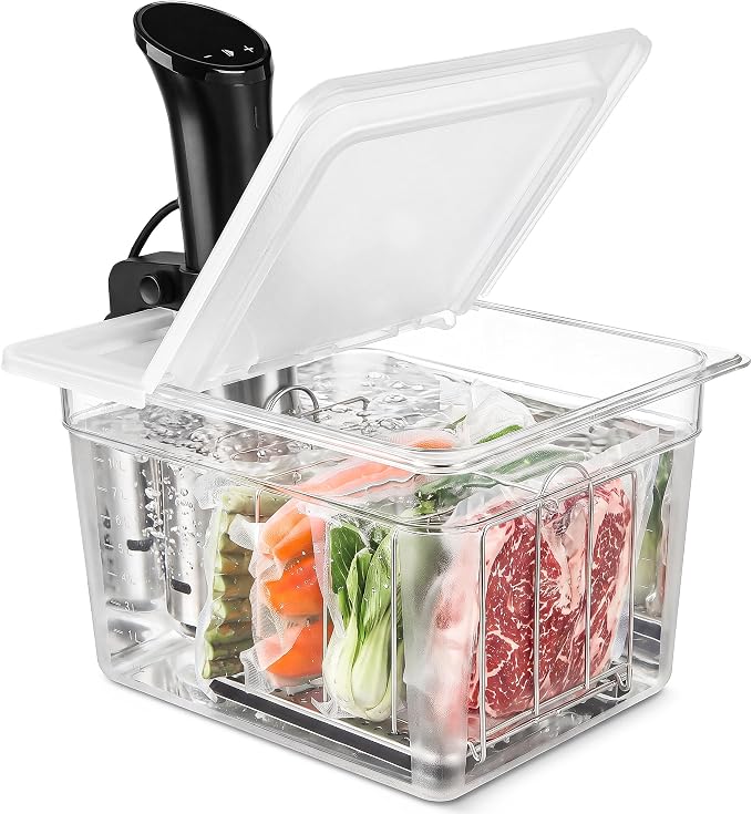EVERIE 12 Quart Sous Vide Container with Collapsible Hinged Lid + Wobble-Free Stainless Steel Rack Divider— NSF Approved Container, BPA-Free Lid, Compatible with Anova and Instant Pot