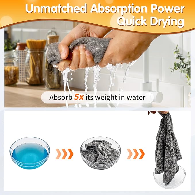 Microfiber Cleaning Cloth -Pack of 12, Highly Absorbent Cleaning Rags(Grey&Orange), 16"X12" All Purpose Cleaning Towels for Housekeeping, Kitchen, Car, Reusable Microfiber Towels