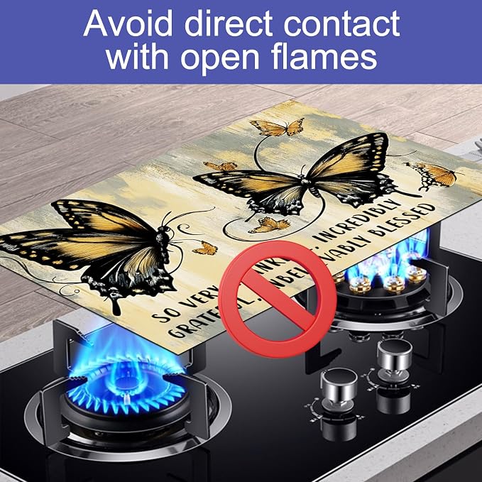 HOMETITUTE Spring Stove Top Covers for Electric Stove 28x20 Inches Butterfly Artwork Heat Resistant Glass Cooktop Pad Decorative Stovetop Cover for Kitchen Coffee Bar Decor