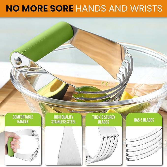 Spring Chef Large Dough Blender For Baking - Durable Pastry Blender - Green | Heavy Duty Dough Mixer Hand Tool w/ Stainless Steel Blades, Professional Pastry Cutter Tool for Easy Mixing, Dishwasher Safe