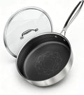COOKER KING 3.6Qt Hybrid Sauté Pan w/Lid, Nonstick Deep Skillet for Frying | Non-Toxic Coating, Dishwasher & Oven Safe, Induction Ready, Stay-Cool Handle, 3-Ply Stainless Steel Clad for Fast Heat