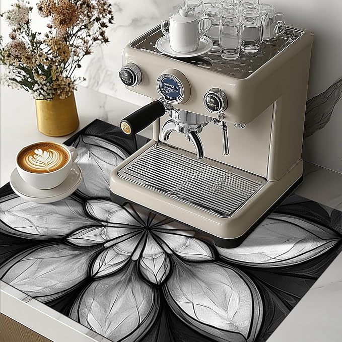 HOMETITUTE Stove Top Cover 28x20 Black White Floral Heat Resistant Mat