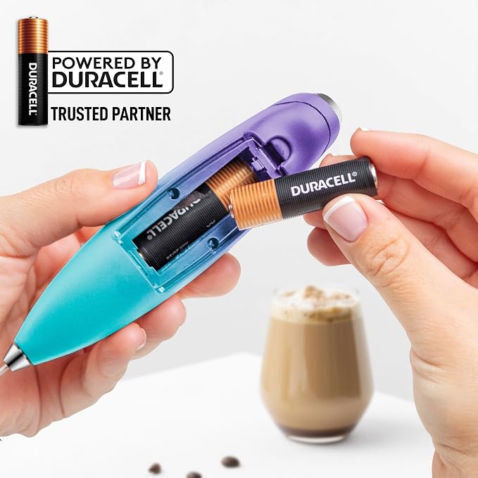 Zulay Kitchen Powerful Milk Frother Wand With Duracell Batteries - Ultra Fast Handheld Drink Mixer - Electric Whisk Foam Maker for Coffee, Lattes, Cappuccino & Matcha - Double Whisk - Purple Teal Fade