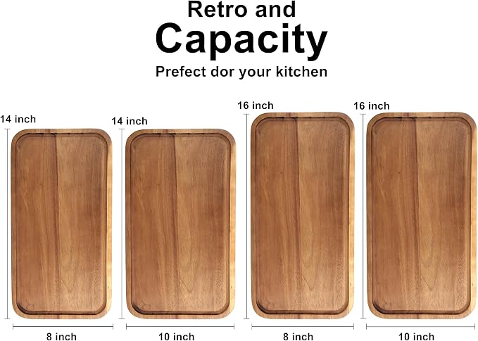 Large Wooden Tray Acacia Wood Charcuterie Boards Party Food Serving Platter | 16" Cheese Board Rectangular Appetizer Cookie Plates Dish Rectangle Snack Dessert Trays for Kitchen Counter Fruit Platters